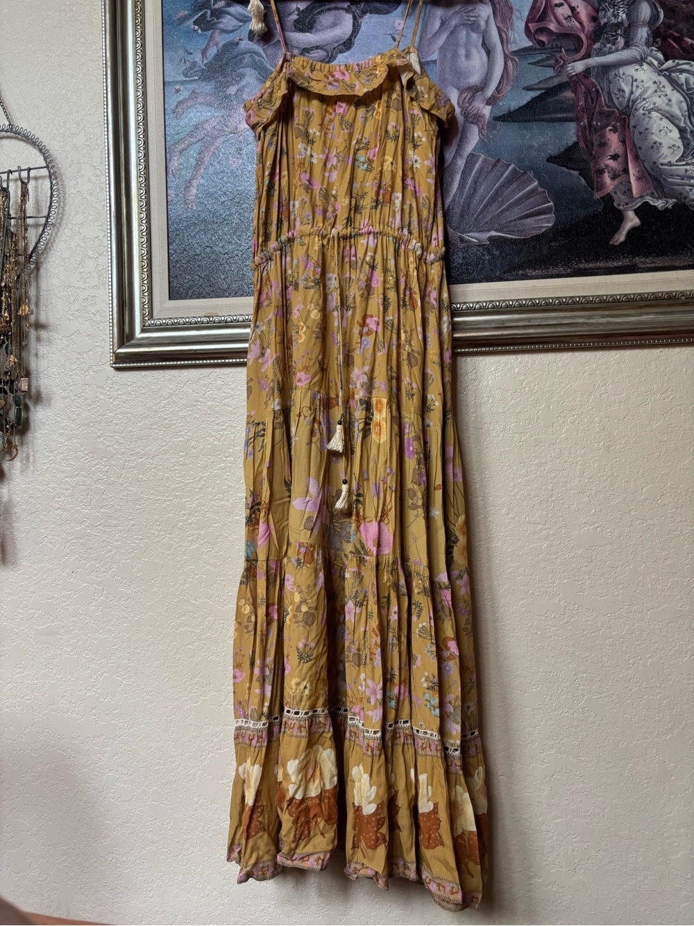 Spell Wild Bloom Mustard Floral Tiered Maxi Dress with Pink Accents